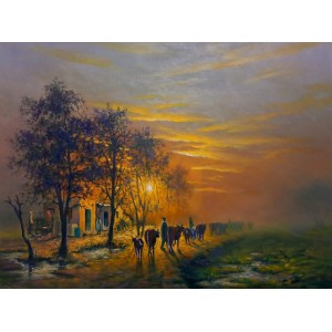Hanif Shahzad, Return to Home, 27 x 36 Inch, Oil on Canvas, Landscape Painting, AC-HNS-110